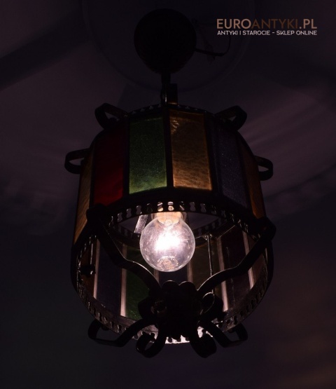 Szklany witrażowy walec lampa sufitowa cylider witraż antyki lampy