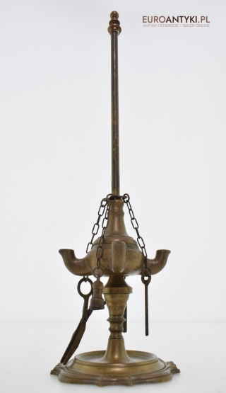 Lampka oliwna z brązu zabytkowa lampa Aladyna antyk olejowy
