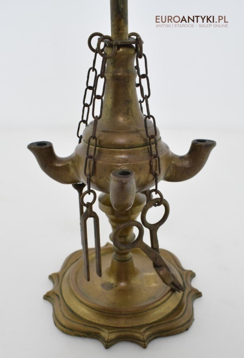 Lampka oliwna z brązu zabytkowa lampa Aladyna antyk olejowy