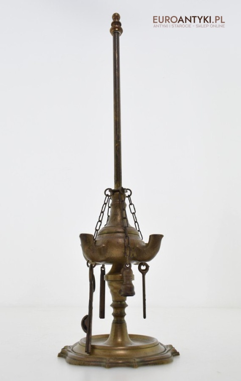 Lampka oliwna z brązu zabytkowa lampa Aladyna antyk olejowy