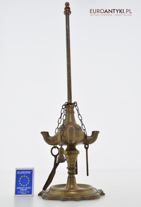 Lampka oliwna z brązu zabytkowa lampa Aladyna antyk olejowy