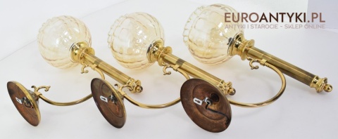 Mosiężne zabytkowe kinkiety na korytarz lampki ścienne z kloszami