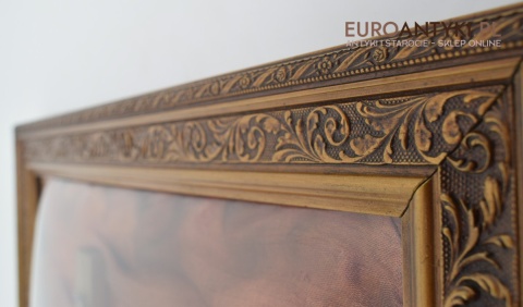 Obraz z Jezusem Chrystusem pod szkłem zabytkowa antyczna ramka do obrazu