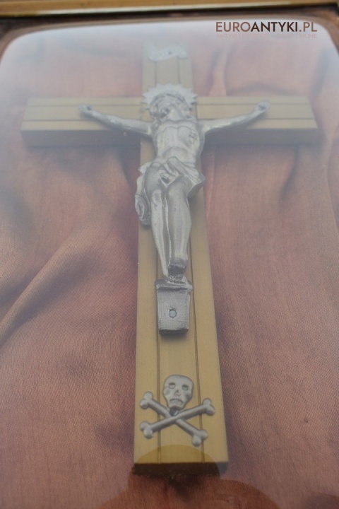 Obraz z Jezusem Chrystusem pod szkłem zabytkowa antyczna ramka do obrazu