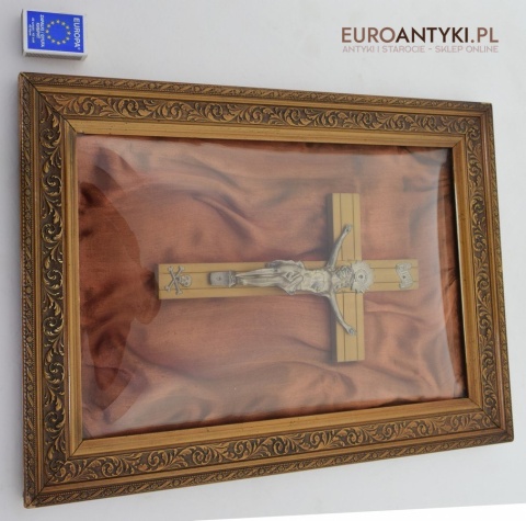 Obraz z Jezusem Chrystusem pod szkłem zabytkowa antyczna ramka do obrazu