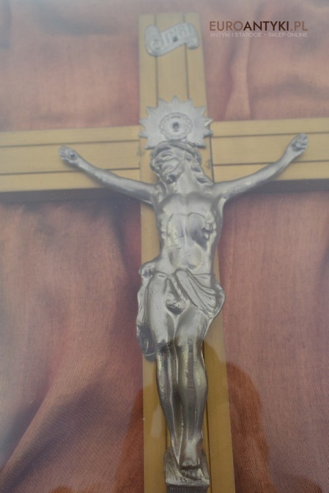 Obraz z Jezusem Chrystusem pod szkłem zabytkowa antyczna ramka do obrazu