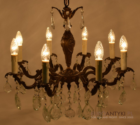 Pałacowy żyrandol kryształowy antyk chandelier salonowy kaskada kryształów