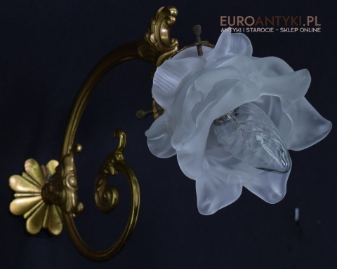 2 francuskie kinkiety mosiężne antyki z kloszami z formie kielichów kwiatowych