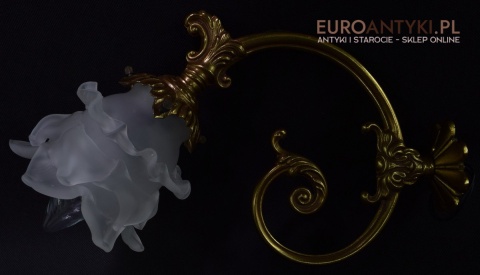 2 francuskie kinkiety mosiężne antyki z kloszami z formie kielichów kwiatowych