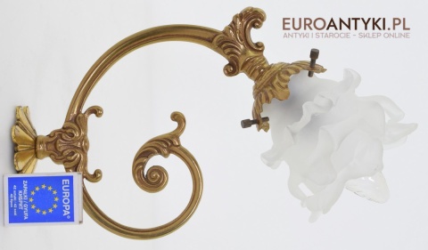 2 francuskie kinkiety mosiężne antyki z kloszami z formie kielichów kwiatowych