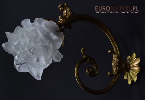 2 francuskie kinkiety mosiężne antyki z kloszami z formie kielichów kwiatowych