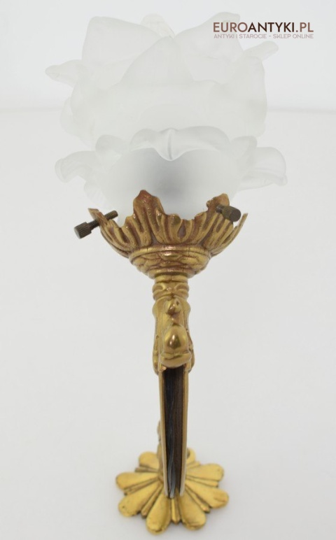 2 francuskie kinkiety mosiężne antyki z kloszami z formie kielichów kwiatowych