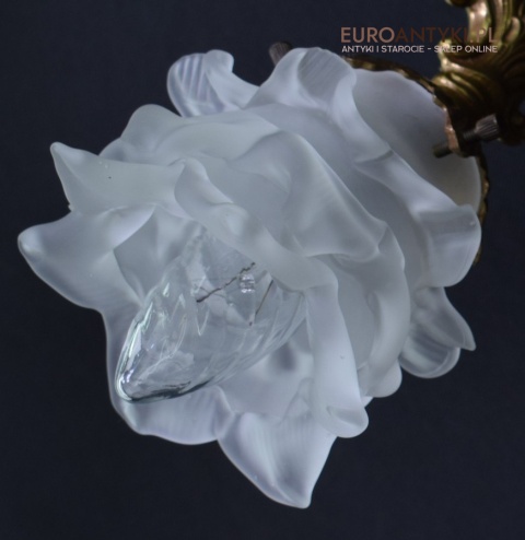 2 francuskie kinkiety mosiężne antyki z kloszami z formie kielichów kwiatowych