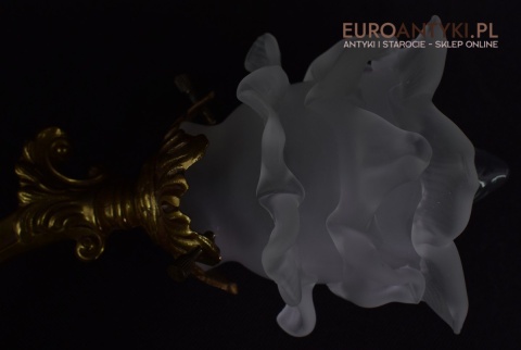 2 francuskie kinkiety mosiężne antyki z kloszami z formie kielichów kwiatowych