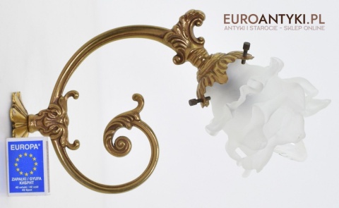 2 francuskie kinkiety mosiężne antyki z kloszami z formie kielichów kwiatowych