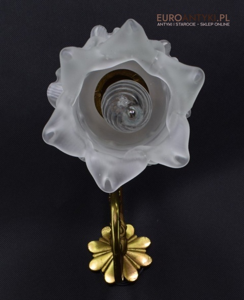 2 francuskie kinkiety mosiężne antyki z kloszami z formie kielichów kwiatowych