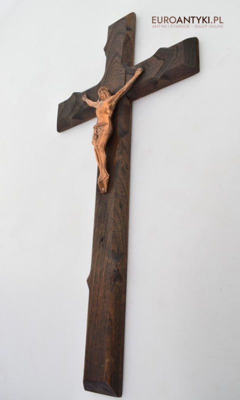 Duży drewniany rzeźbiony krzyż na ścianę Jezus Chrystus krzyżyk do salki religii