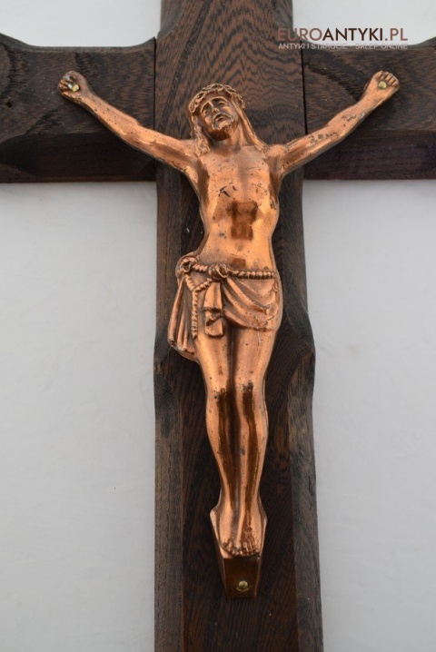 Duży drewniany rzeźbiony krzyż na ścianę Jezus Chrystus krzyżyk do salki religii