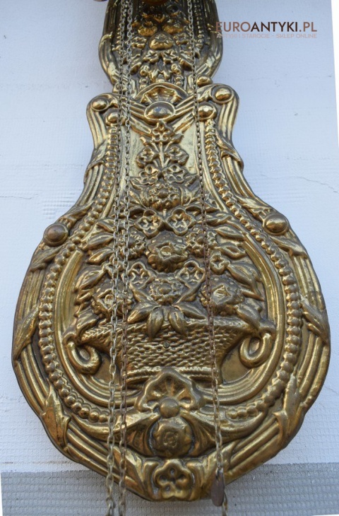 Francuski mosiężny zegar z dużym wahadłem antyk do pałacyku dworku