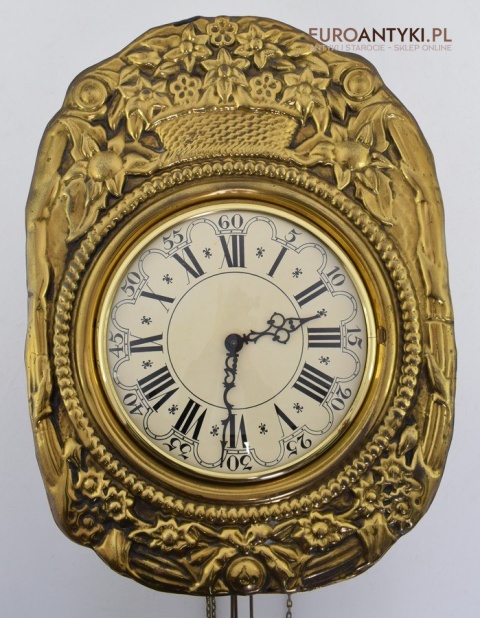 Francuski mosiężny zegar z dużym wahadłem antyk do pałacyku dworku