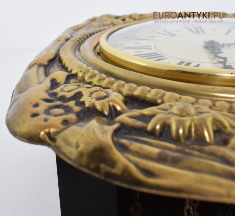 Francuski mosiężny zegar z dużym wahadłem antyk do pałacyku dworku