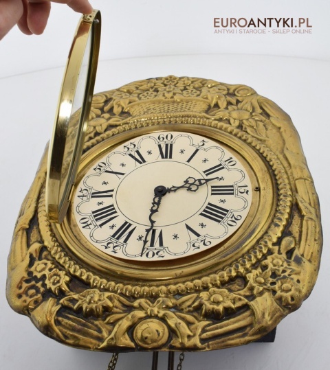 Francuski mosiężny zegar z dużym wahadłem antyk do pałacyku dworku