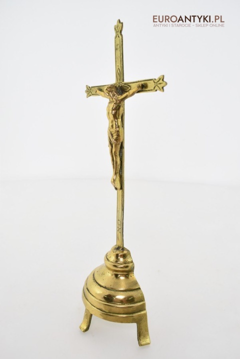 Mosiężna pasyjka z Jezusem Chrystusem stojący krzyżyk zabytkowy