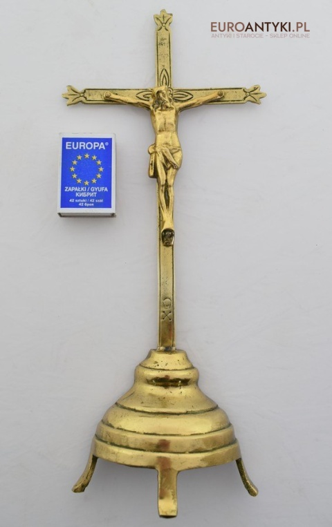 Mosiężna pasyjka z Jezusem Chrystusem stojący krzyżyk zabytkowy