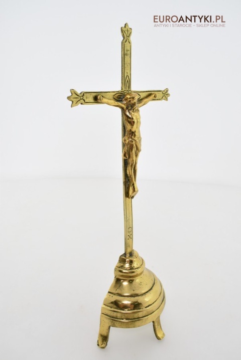 Mosiężna pasyjka z Jezusem Chrystusem stojący krzyżyk zabytkowy
