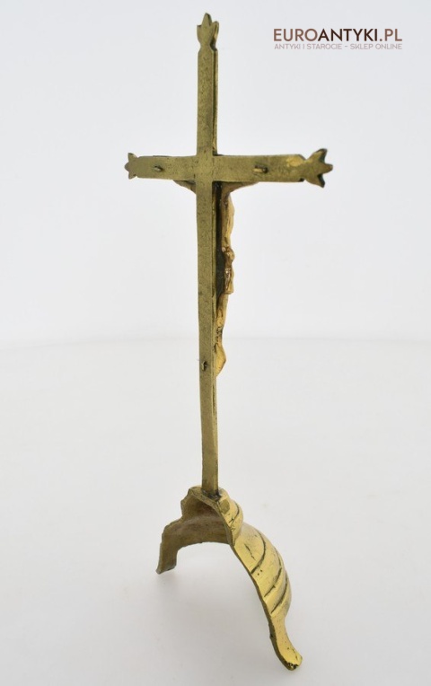 Mosiężna pasyjka z Jezusem Chrystusem stojący krzyżyk zabytkowy