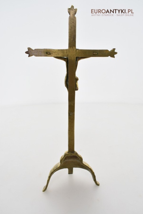 Mosiężna pasyjka z Jezusem Chrystusem stojący krzyżyk zabytkowy