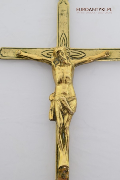 Mosiężna pasyjka z Jezusem Chrystusem stojący krzyżyk zabytkowy