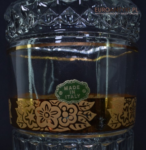 Antyk starodawny komplet kryształowy karafka i szklanki pozłacane do whisky burbona