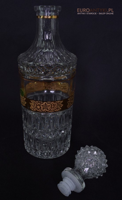 Antyk starodawny komplet kryształowy karafka i szklanki pozłacane do whisky burbona