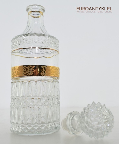 Antyk starodawny komplet kryształowy karafka i szklanki pozłacane do whisky burbona