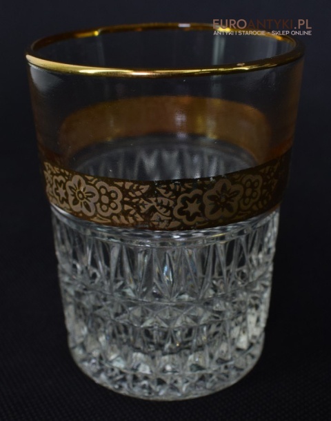 Antyk starodawny komplet kryształowy karafka i szklanki pozłacane do whisky burbona