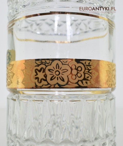 Antyk starodawny komplet kryształowy karafka i szklanki pozłacane do whisky burbona