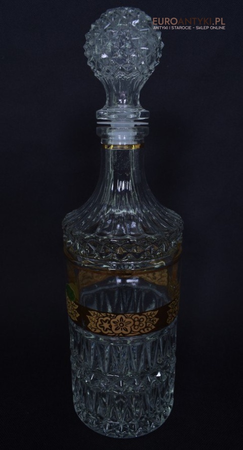 Antyk starodawny komplet kryształowy karafka i szklanki pozłacane do whisky burbona