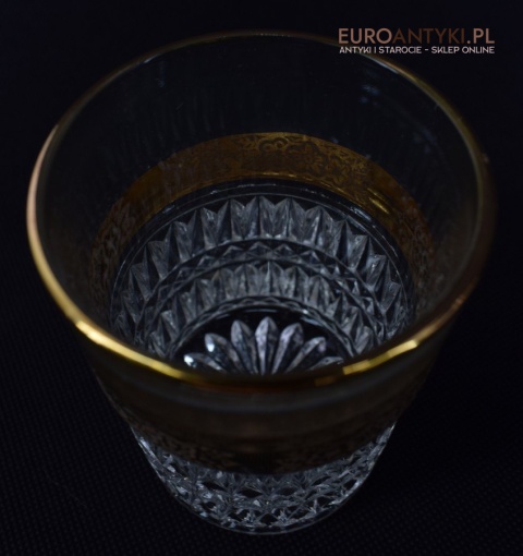 Antyk starodawny komplet kryształowy karafka i szklanki pozłacane do whisky burbona