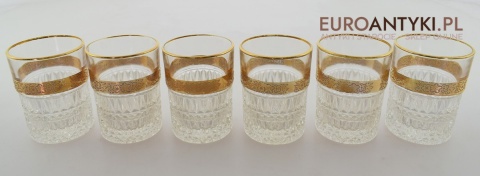 Antyk starodawny komplet kryształowy karafka i szklanki pozłacane do whisky burbona