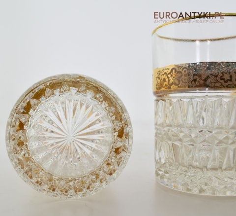 Antyk starodawny komplet kryształowy karafka i szklanki pozłacane do whisky burbona