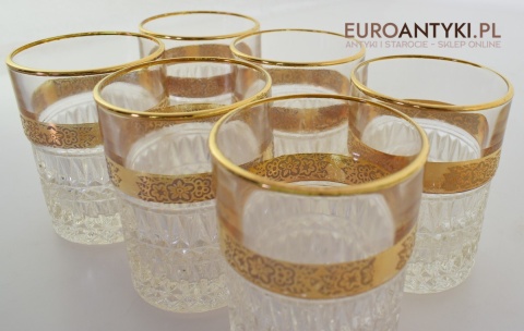 Antyk starodawny komplet kryształowy karafka i szklanki pozłacane do whisky burbona