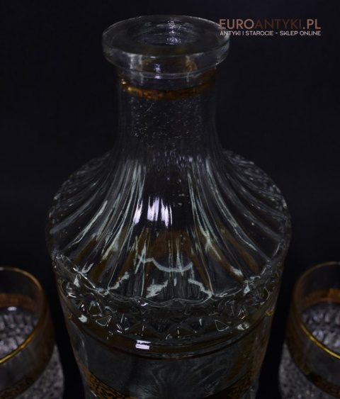 Antyk starodawny komplet kryształowy karafka i szklanki pozłacane do whisky burbona