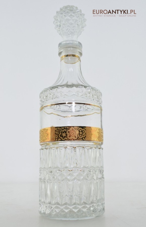 Antyk starodawny komplet kryształowy karafka i szklanki pozłacane do whisky burbona