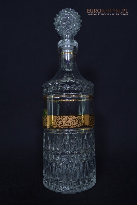 Antyk starodawny komplet kryształowy karafka i szklanki pozłacane do whisky burbona