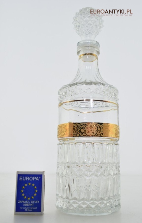 Antyk starodawny komplet kryształowy karafka i szklanki pozłacane do whisky burbona