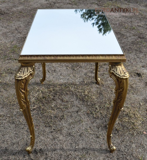 Antyk wystawowy stoliczek mosiężny z lustrem jako blat barok rokoko