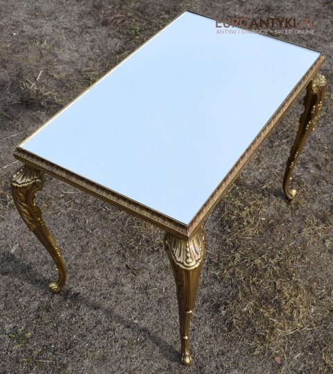 Antyk wystawowy stoliczek mosiężny z lustrem jako blat barok rokoko