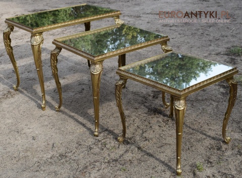 Antyk wystawowy stoliczek mosiężny z lustrem jako blat barok rokoko