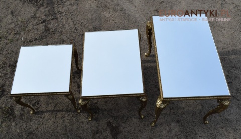 Antyk wystawowy stoliczek mosiężny z lustrem jako blat barok rokoko